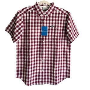 Columbia Purple Gingham Shirt M | Short Sleeve Cotton NWT